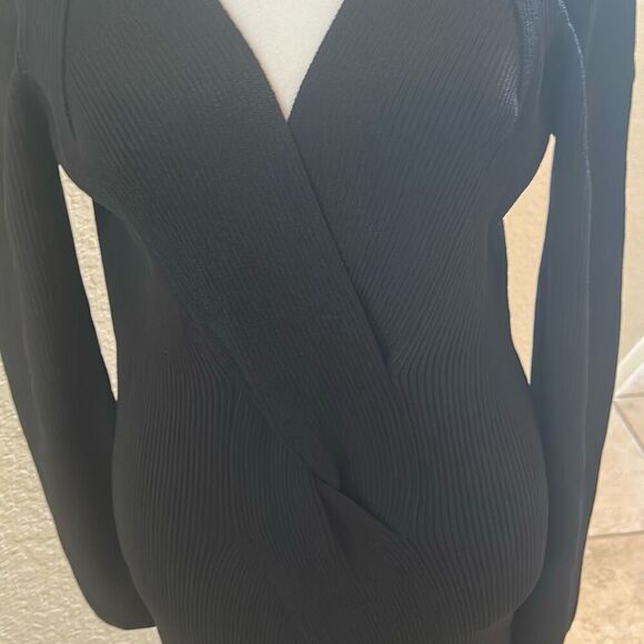 Adrienne Landau Quartz Size M Long Sleeve High Slit Sweater Dress Jet Black NWT - Picture 5 of 15